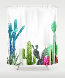 Green Boho Desert Bathroom Decor Cactus Bath Succulent Plant Shower Curtain 