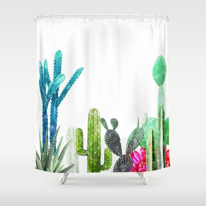 Green Boho Desert Bathroom Decor Cactus Bath Succulent Plant Shower Curtain