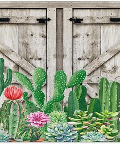 Green Botanical Succulent and Floral Shower Curtain for Bathroom Decor