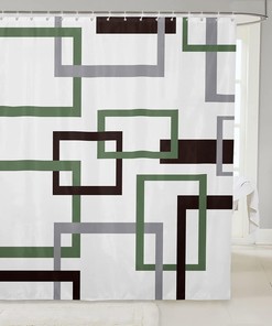 Green Brown Grey Striped Geometric Square Shower Curtain For Modern Bathroom Decor