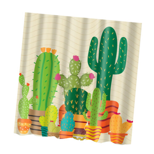 Green Cactus Bath Shower Curtain, Waterproof Fabric With Cute Cartoon Print For Bathroom Decor