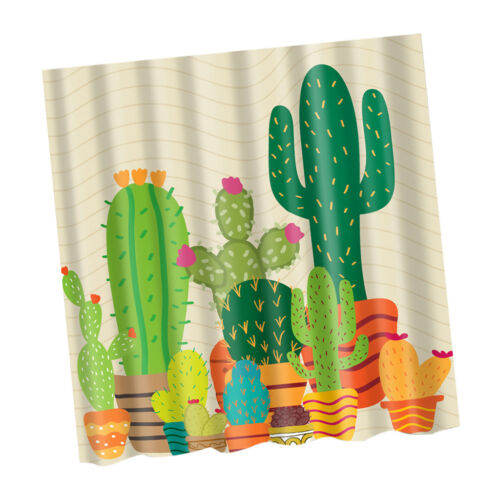 Green Cactus Bath Shower Curtain, Waterproof Fabric With Cute Cartoon Print For Bathroom Decor