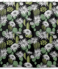 Green Cactus Black Shower Curtain Modern Home Bathroom Hotel Spa Decorations Waterproof Fabric