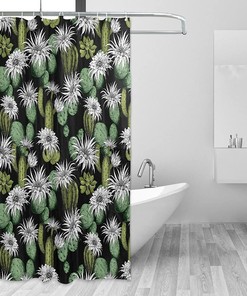 Green Cactus Black Shower Curtain Modern Home Bathroom Hotel Spa Decorations Waterproof Fabric