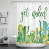 Green Cactus Flower Shower Curtain With Tropical Prints, Unique Bathroom Decor Accessory