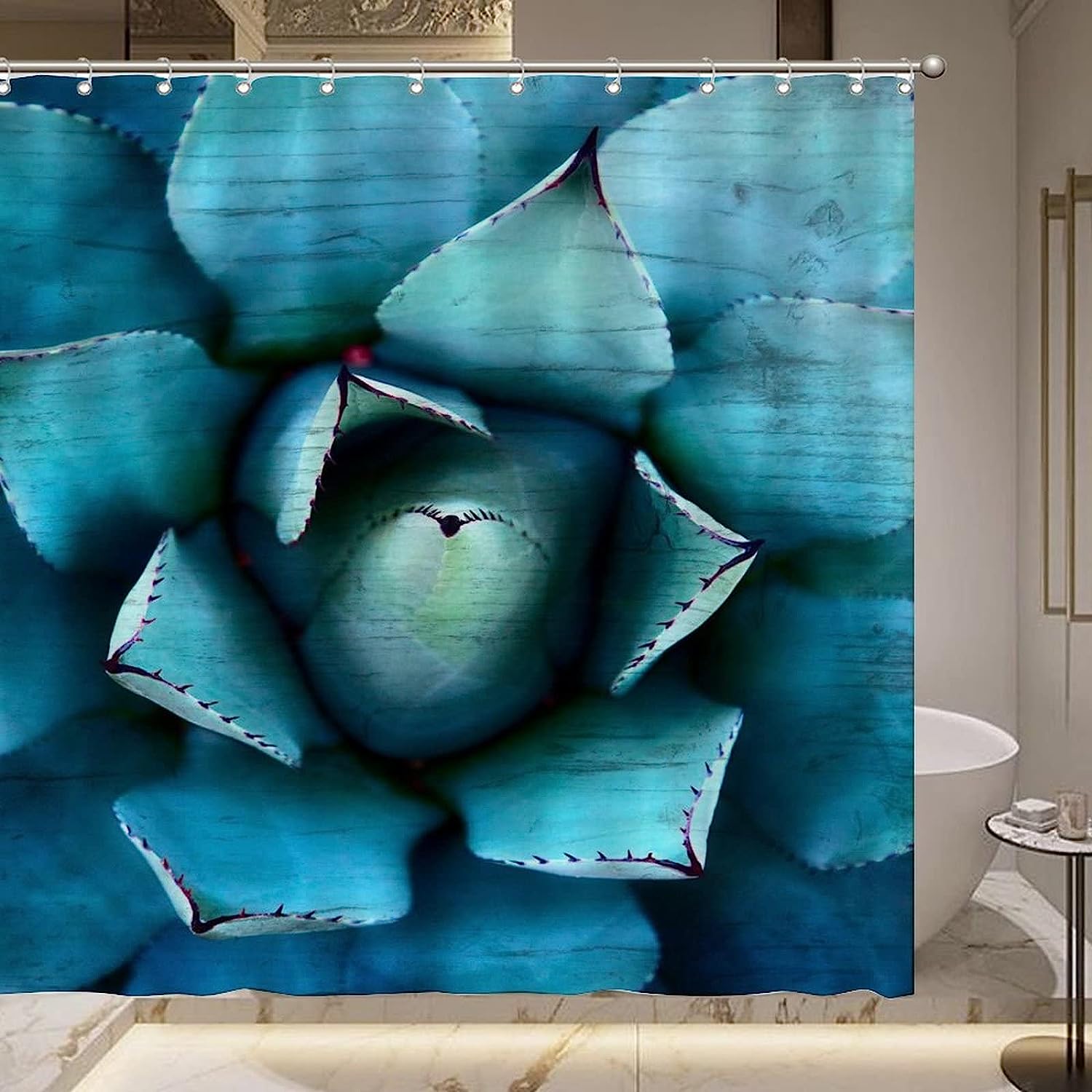Green Cactus Shower Curtain for Water Repellent Bathroom Decor