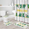 Green Cactus Shower Curtain with Marble Texture Background - Waterproof U-Shape Mat Included