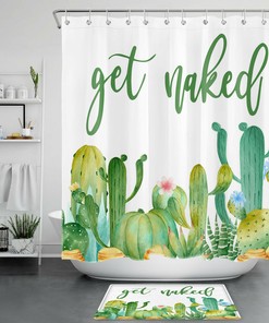 Green Cactus and Flower Print Funny Quote Shower Curtain for a Playful Bathroom