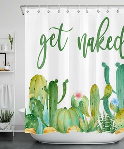 Green Cactus and Flower Print Funny Quote Shower Curtain for a Playful Bathroom