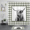 Green Check Plaid Highland Cow Rustic Farmhouse Shower Curtain For Bathroom Decor