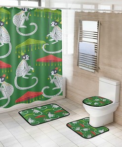 Green Chinoiserie Style Monkey Print Shower Curtain, Perfect for Your Relaxing Shower Time