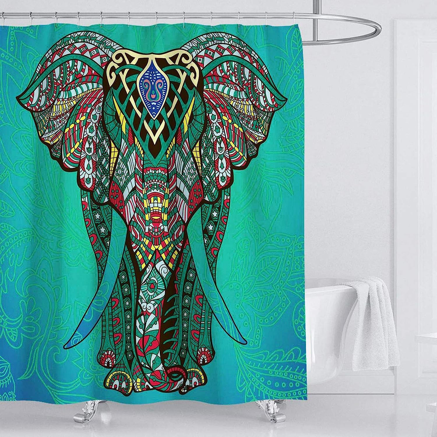 Green Elephant Shower Curtain for Wildlife Lovers with a Premium Print