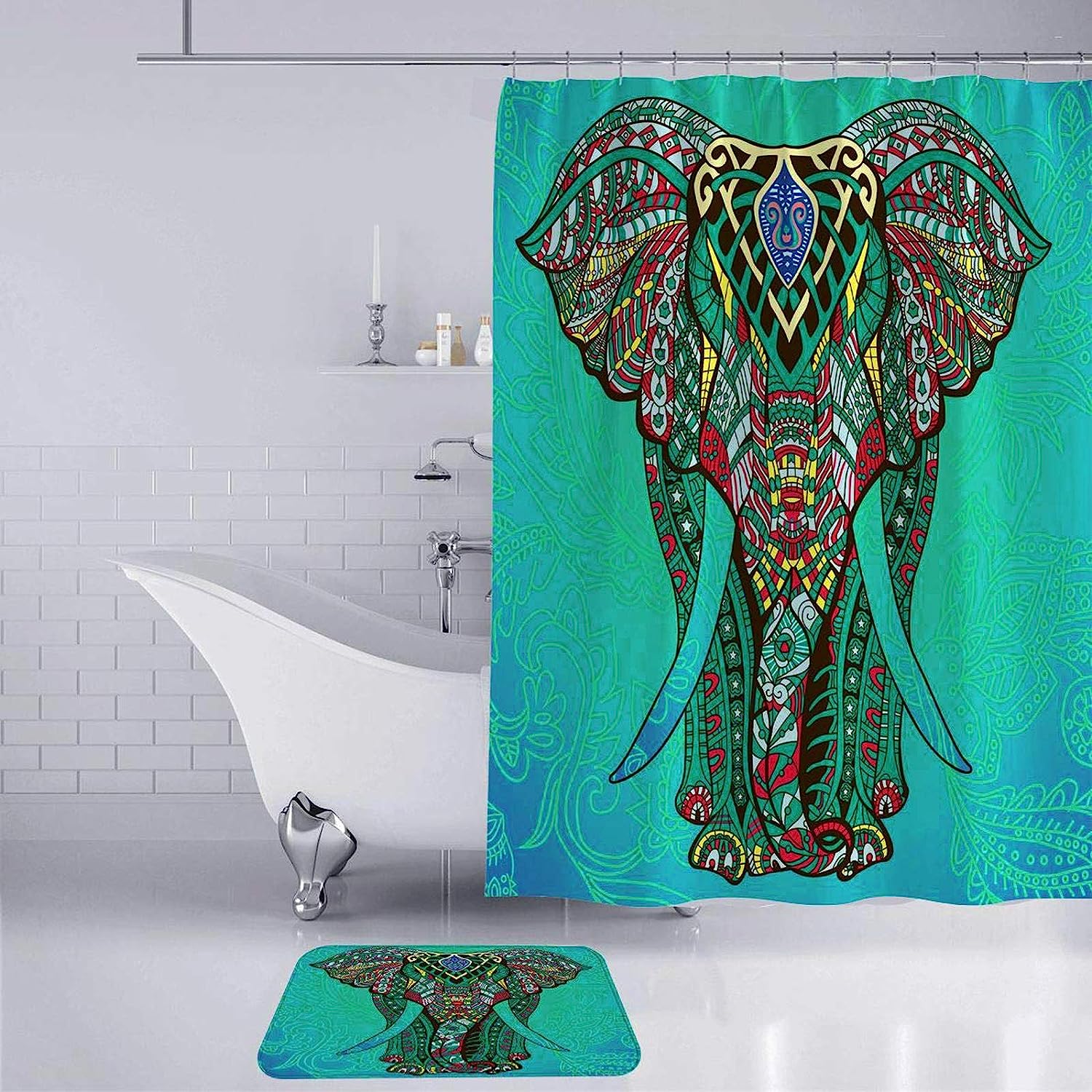 Green Elephant Shower Curtain for Wildlife Lovers with a Premium Print