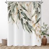 Green Eucalyptus Leaf Shower Curtain with Gold Branches and Botanical Pattern for Home