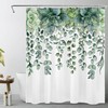Green Eucalyptus Leaves Shower Curtain, White Fabric Waterproof Curtain For Botanical Bathroom Decor