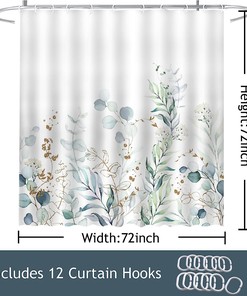 Green Eucalyptus Print Shower Curtain with Watercolor Leaves Design for Spring Bathroom Decor