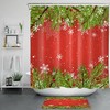 Green Fir with Red and White Christmas Snowflakes Shower Curtain for Bathroom Decor