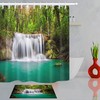 Green Forest Waterfall Polyester Fabric Shower Curtain for a Nature Lover's Bathroom