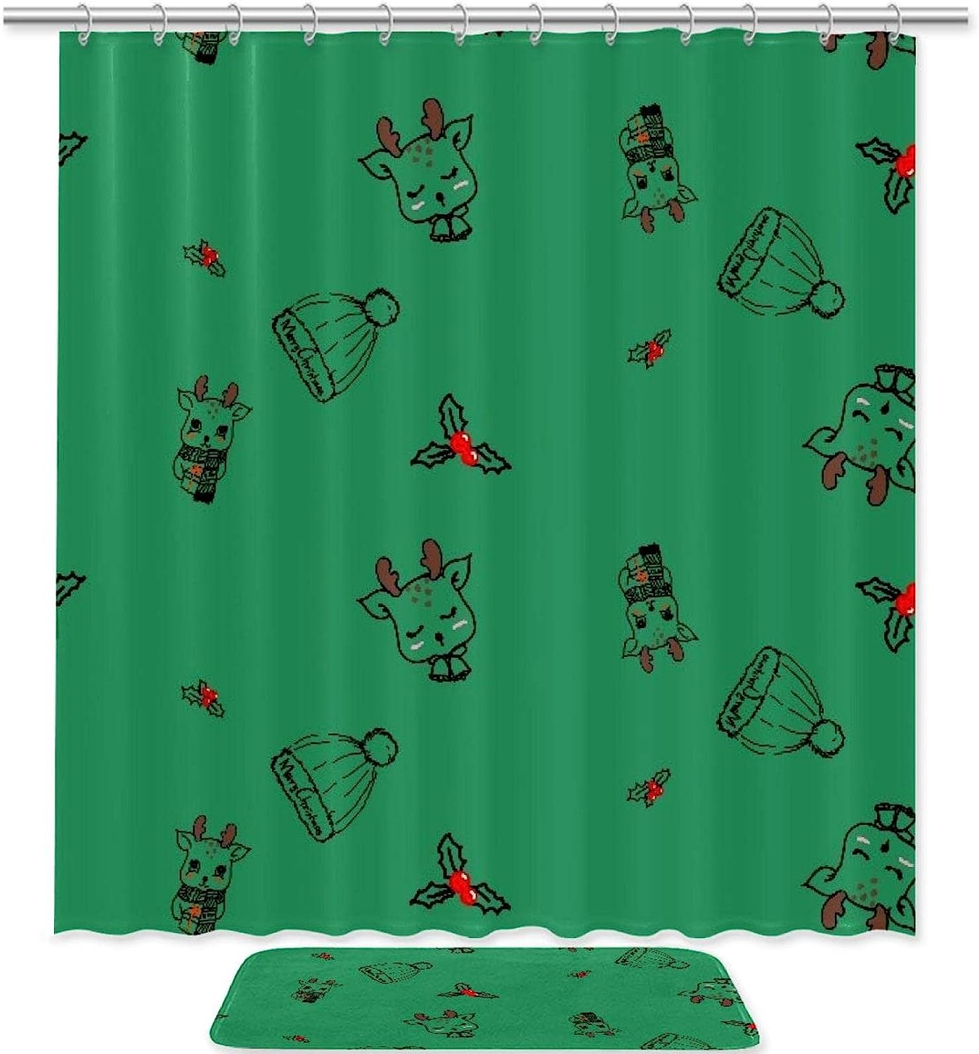 Green Forest With Cute Animals Print Shower Curtain - Feminine And Charming For A Kid'S Bathroom