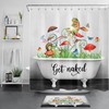 Green Frog And Mushroom Print Shower Curtain For Nature Lovers