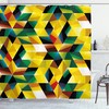 Green Geometric Figures Print on Yellow Shower Curtain for Bold Bathroom Decor 