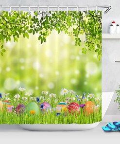 Green Grass And Wild Flowers Easter Eggs Shower Curtain For Bathroom Decor