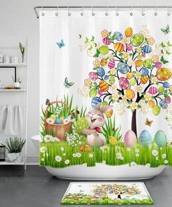 Green Grass Easter Rabbit Shower Curtain For Bathroom Accessories