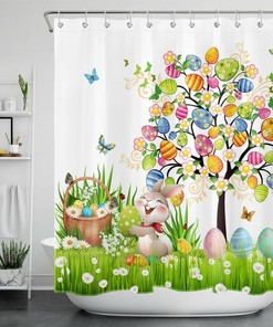 Green Grass Easter Rabbit Shower Curtain For Bathroom Accessories