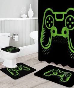 Green Handle Gaming-Themed Video Game Art Shower Curtain - Playful Bathroom Decor