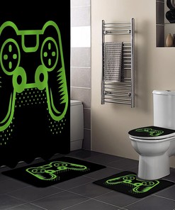 Green Handle Gaming-Themed Video Game Art Shower Curtain - Playful Bathroom Decor