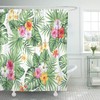 Green Hawaiian Tropical Palm Leaves And Flowers Shower Curtain Set, Waterproof Fabric