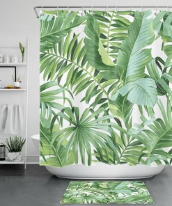 Green Jungle Banana Palm Leaf Shower Curtain 