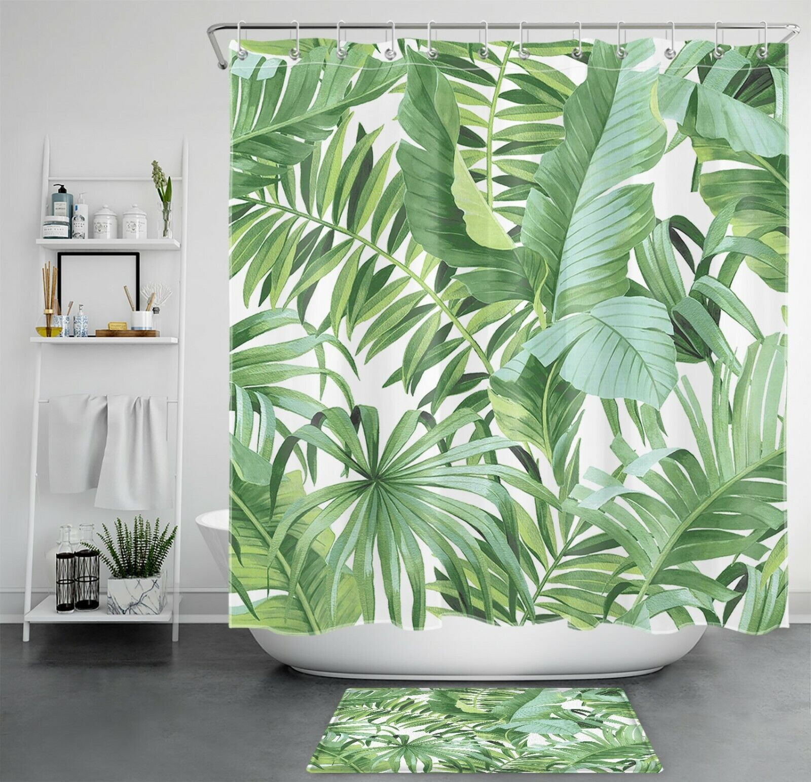 Green Jungle Banana Palm Leaf Shower Curtain