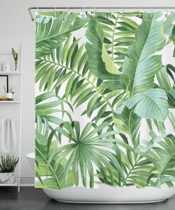 Green Jungle Banana Palm Leaf Shower Curtain