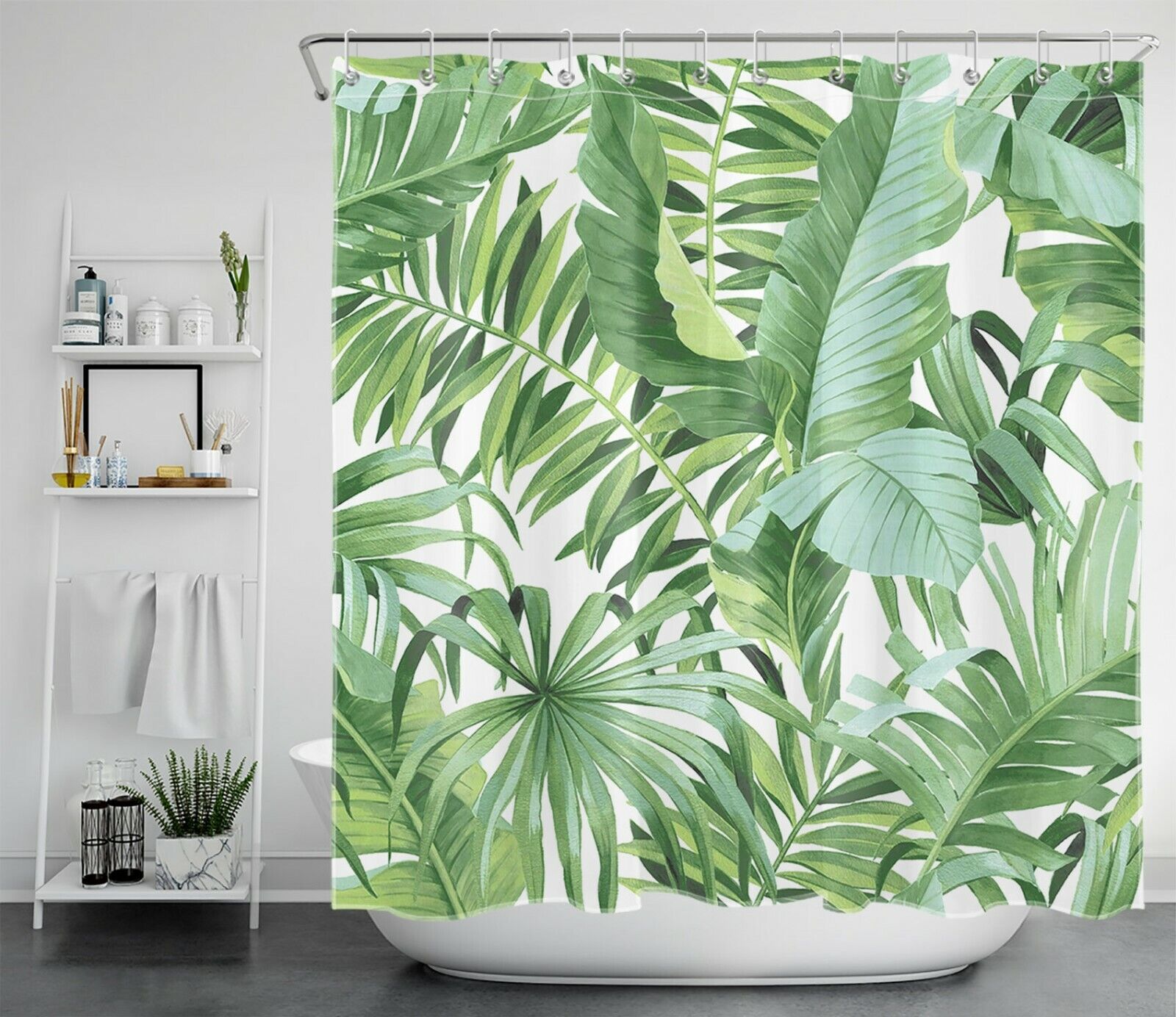 Green Jungle Banana Palm Leaf Shower Curtain