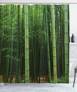 Green Jungle Vision Shower Curtain With Bamboo Print