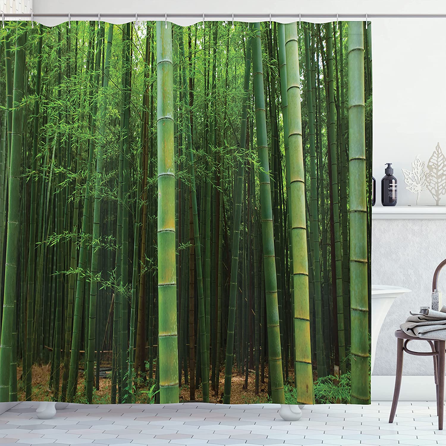 Green Jungle Vision Shower Curtain With Bamboo Print