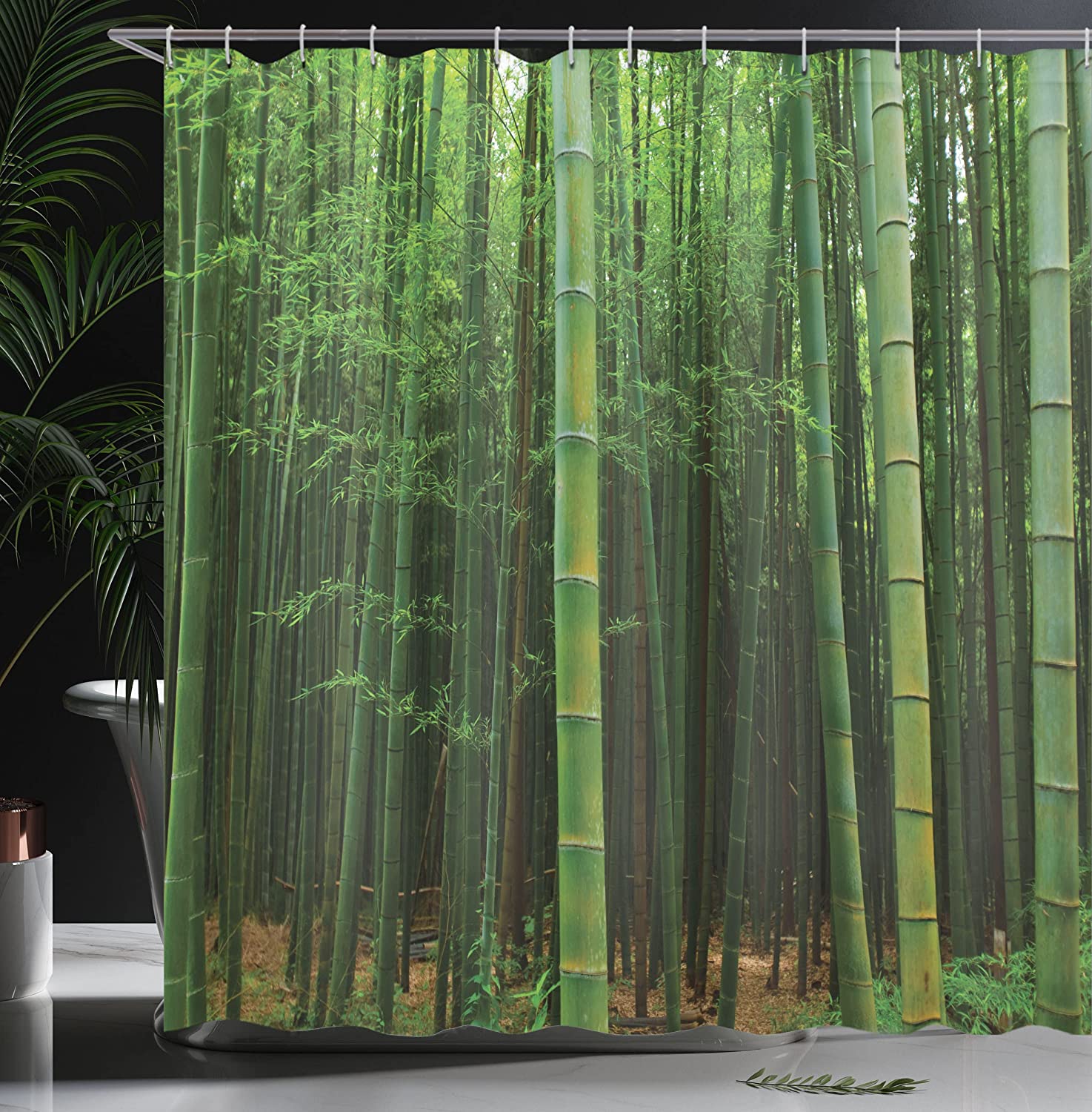 Green Jungle Vision Shower Curtain With Bamboo Print - Image 3