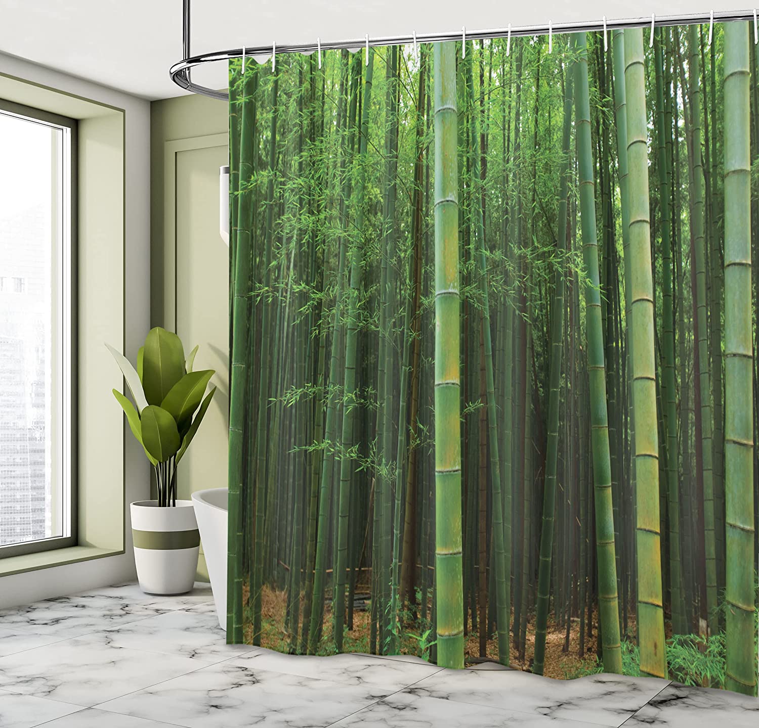 Green Jungle Vision Shower Curtain With Bamboo Print - Image 4