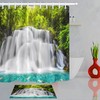 Green Jungle Waterfall Stream Scenery Fabric Shower Curtain, Waterproof Bathroom Decor With Nature Print