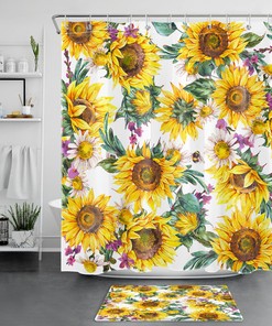 Green Leaf Beautiful Sunflower Vintage Shower Curtain for Bathroom Accessories 