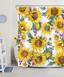 Green Leaf Beautiful Sunflower Vintage Shower Curtain for Bathroom Accessories