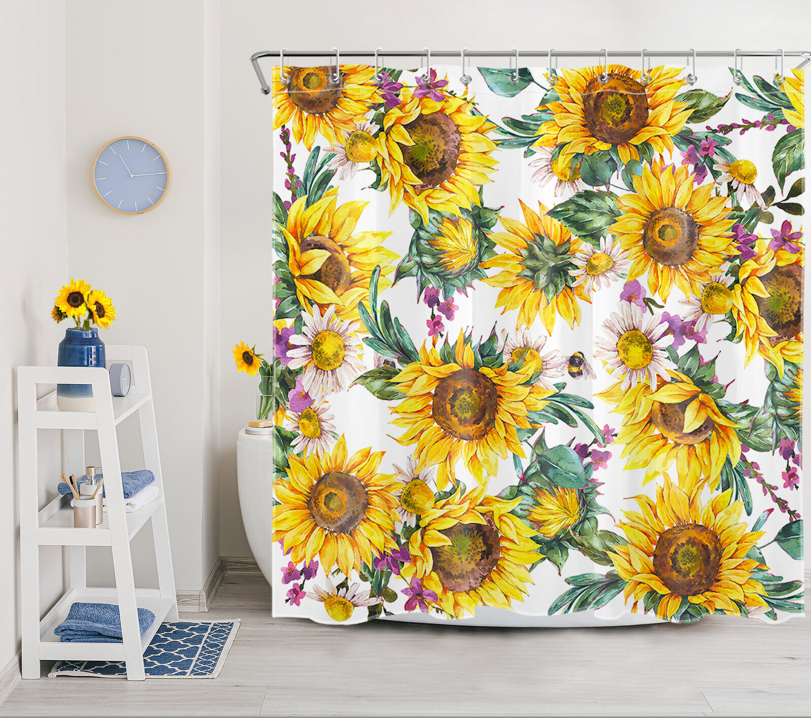 Green Leaf Beautiful Sunflower Vintage Shower Curtain for Bathroom Accessories
