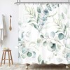 Green Leaf Botanical Shower Curtain Modern Watercolor Eucalyptus Branch Rustic Bath Decor