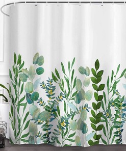 Green Leaf Botanical Watercolor Shower Curtain