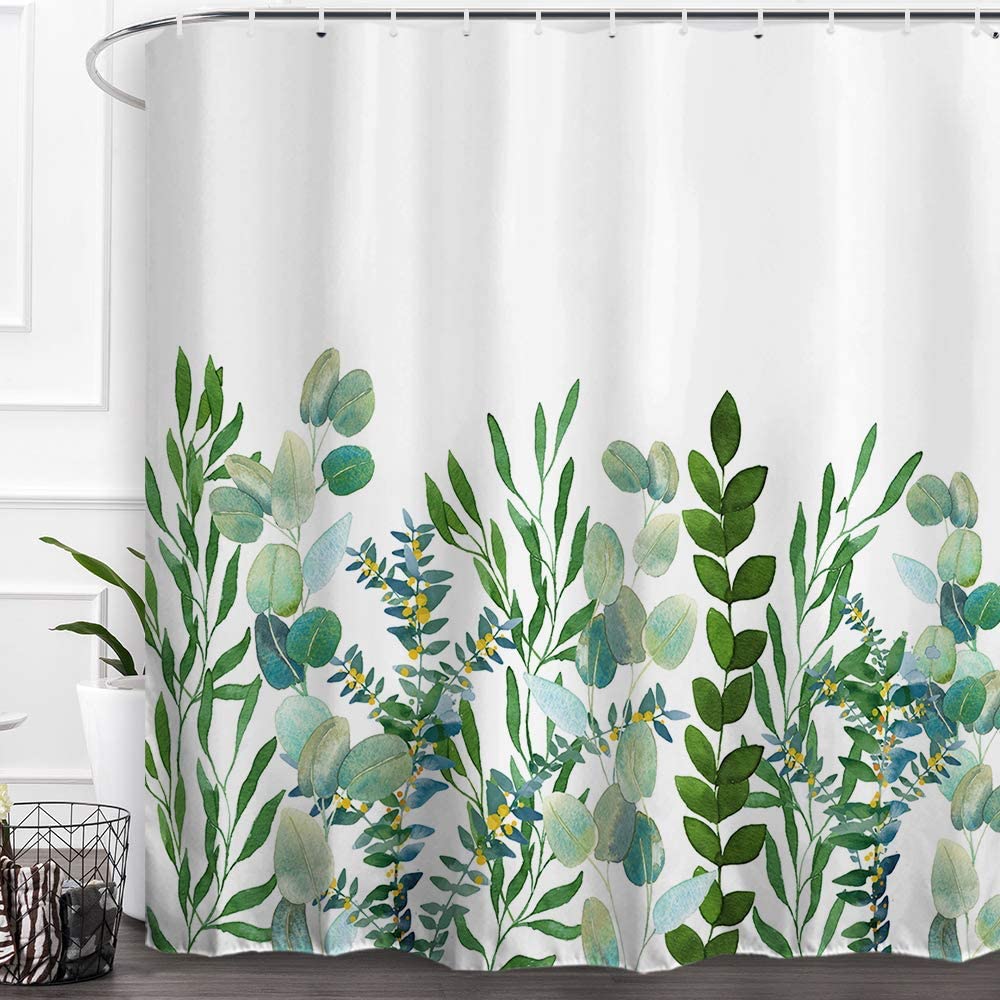 Green Leaf Botanical Watercolor Shower Curtain