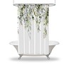 Green Leaf Floral And Pink Bud Flower Print Shower Curtain - Waterproof For Bathtub