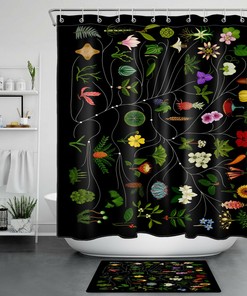 Green Leaf Floral Shower Curtain - Botanical Bathroom Accessory
