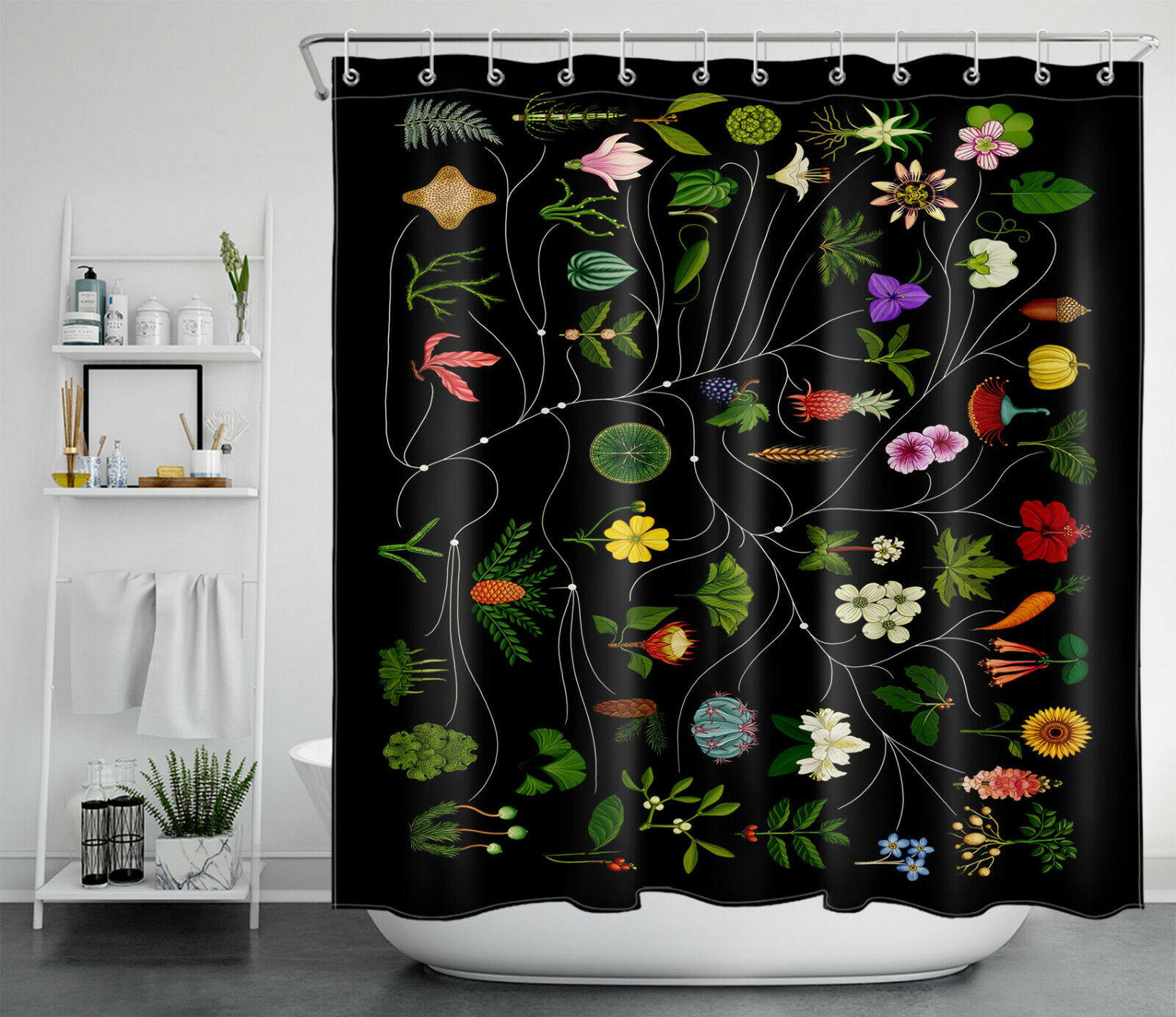 Green Leaf Floral Shower Curtain - Botanical Bathroom Accessory - Image 2