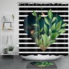 Green Leaf Flower Shower Curtain - Heart-shaped Black White Stripes Bathroom Decor